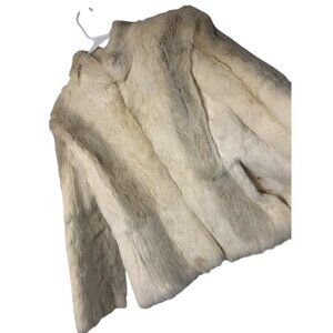 Vintage White Rabbit Fur Jacket S/M With Satin Lining & Hook Closure RN10523
